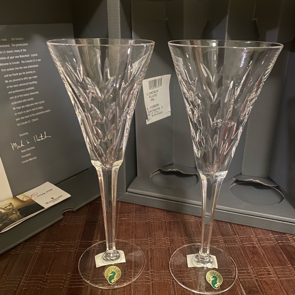 Wedding Toast Formal Drinkware Waterford Lincoln Crystal Champagne Flutes
